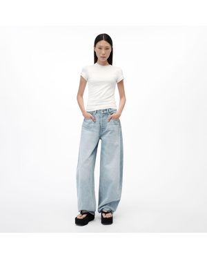 新品★Alexander Wang ロゴ総柄 ブリーチデニム XS メンズM相当 Alexander Wang Crystal Hotfix Cursive Logo Pocket Blow Up Jean in