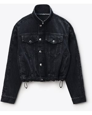 Alexander Wang Denim Track Jacket With Embossed Logo Panel - Black