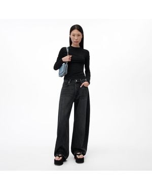 Alexander Wang Crystal Hotfix Cursive Logo Pocket Blow Up Jean - Black