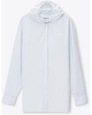 Alexander Wang Hooded Button-Up Shirt With Bungee Drawcord - White