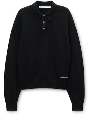 Alexander Wang Ls Polo With Knit Logo Patch - Black
