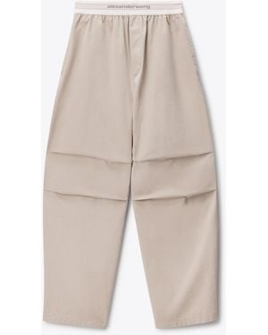 Alexander Wang Mid-Rise Pleated Wide-Leg Pant With Logo Elastic Waist - Natural