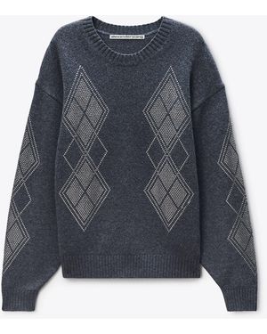 Alexander Wang 'S Studded Argyle Crewneck Pullover - Blue