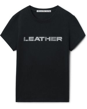Alexander Wang Crystal Hotfix Graphic Fitted Short Sleeve Tee - Black