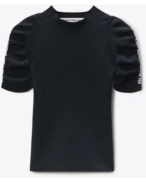 Alexander Wang Ruched Sleeve Short Sleeve Crewneck - Black