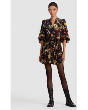 Alice + Olivia Antonette Floral Belted Long-Sleeve Mini Dress - Blue
