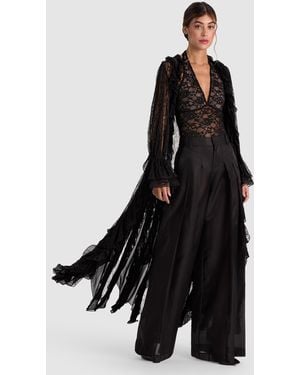 Alice + Olivia Cher Ruffle Maxi Robe - Black