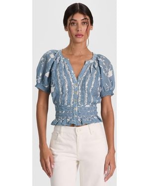 Alice + Olivia Kathryn Lace Trim Blouse - Blue