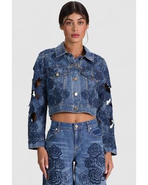 Alice + Olivia Chloe Laser-Cut Denim Jacket - Blue