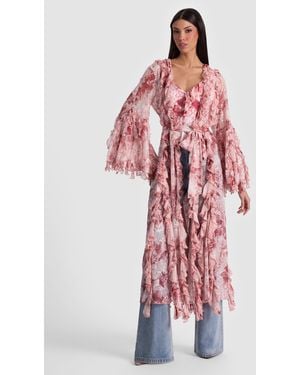 Alice + Olivia Cher Ruffle Maxi Robe - Red
