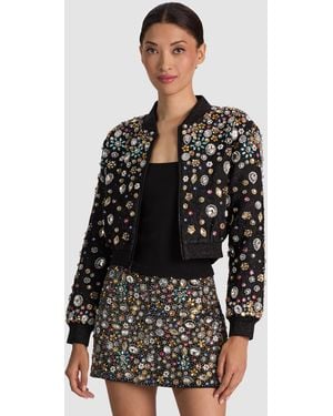 Alice + Olivia Jackie Embellished Bomber Jacket - Black
