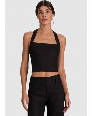 Alice + Olivia Fiona Linen Halter Top - Black
