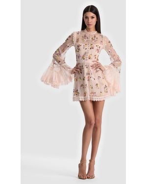 Alice + Olivia Allegra Embellished Lace Mini Gown - White