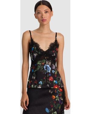 Alice + Olivia Melodie Lace Trim Tank - Black