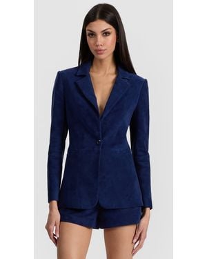 Alice + Olivia Macey Suede Fitted Blazer - Blue