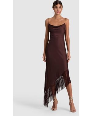 Alice + Olivia Harmony Asymmetrical Fringe Maxi Dress - Brown