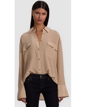 Alice + Olivia Finely Oversized Silk Button Down - Natural