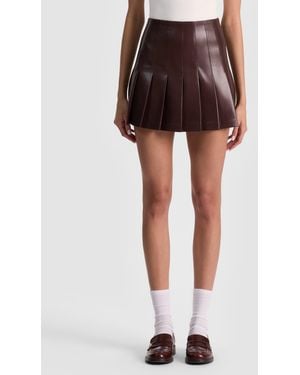 Alice + Olivia Carter Faux Leather Pleated Mini Skirt - Brown