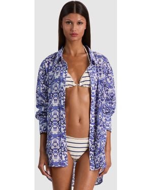 Alice + Olivia A+O X Coniglio Palm Beach Button Down - Blue