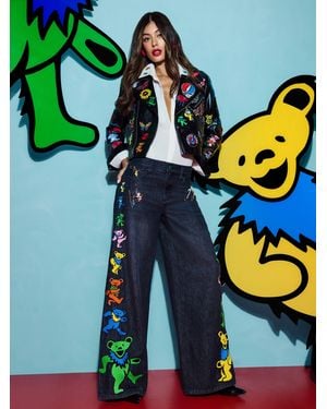 Alice + Olivia A+O X Grateful Dead Cody Vegan Moto Jacket - Blue