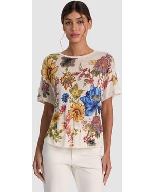 Alice + Olivia Evan Embellished Oversized Tee - White
