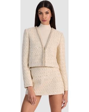 Alice + Olivia Kidman Embellished Tweed Jacket - Natural