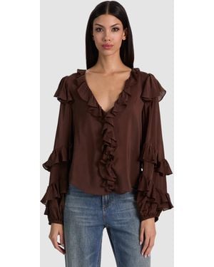 Alice + Olivia Rylee Ruffle Blouse - Brown