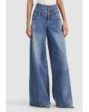 Alice + Olivia Whit Ultra High Button Front Jean - Blue