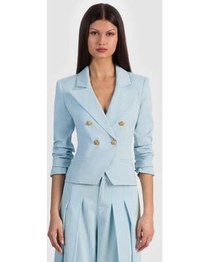 Alice + Olivia Sable Double Breasted Cropped Blazer - Blue