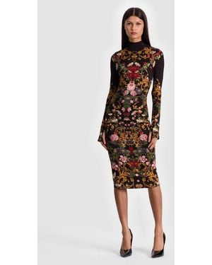 Alice + Olivia Delora Printed Turtleneck Midi Dress - Black