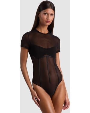 Alice + Olivia Whitney Sheer Seamed Bodysuit - Brown