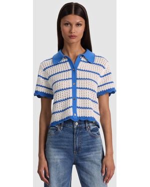 Alice + Olivia Randall Pointelle Polo Cardi - Blue