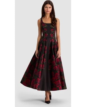 Alice + Olivia Adley Drop Waist Midi Dress - Red