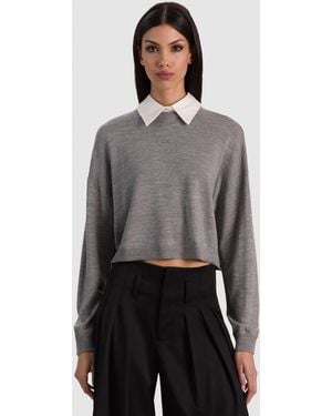 Alice + Olivia Rhett Wool Pullover With Detachable Collar - Gray
