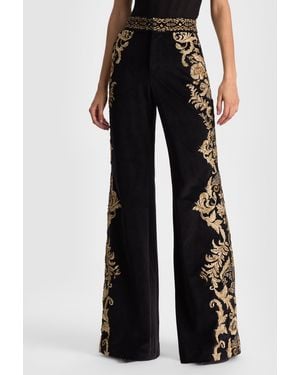 Alice + Olivia Dylan Embroidered Velvet Pant - Black