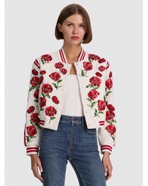 Alice + Olivia Keri Embellished Varsity Jacket - Red