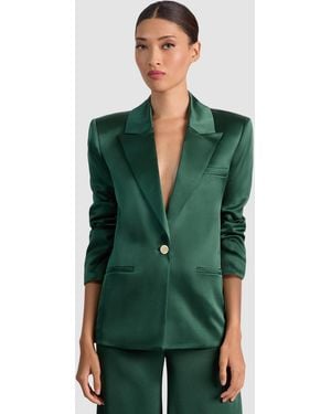 Alice + Olivia Silas Satin Single-Breasted Blazer - Green