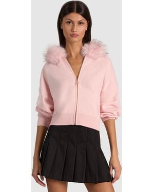 Alice + Olivia Nadya Faux Fur Trim Cardigan - Pink