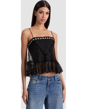 Alice + Olivia Alessia Lace Top - Black