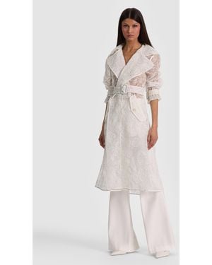Alice + Olivia Nevada Embroidered Sheer Trench Coat - White