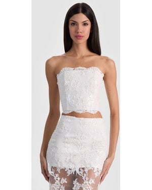 Alice + Olivia Ceresi Embellished Lace Bandeau Top - White