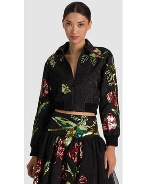 Alice + Olivia Edmond Embellished Varsity Jacket - Black