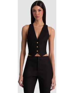Alice + Olivia Donna Linen Vest - Black