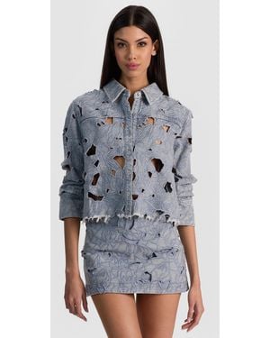 Alice + Olivia Finely Laser-Cut Denim Shirt - Blue