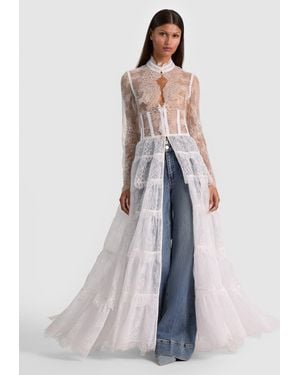 Alice + Olivia Xavier Tiered Lace Maxi Coat - Blue