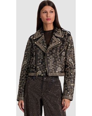 Alice + Olivia Cody Embellished Leather Jacket - Brown