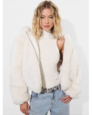 Alice + Olivia Rowe Faux Fur Bomber - White
