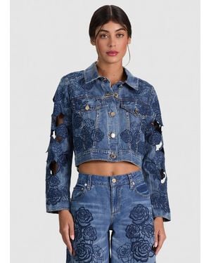 Alice + Olivia Chloe Laser-Cut Denim Jacket - Blue
