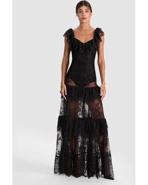 Alice + Olivia Myrna Lace Tiered Gown - Black