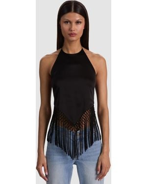 Alice + Olivia Greta Handkerchief Fringe Top - Black